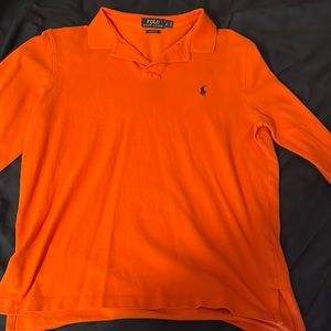 Men’s Long Sleeve Polo Ralph Lauren Orange Polo with Collar Custom Fit